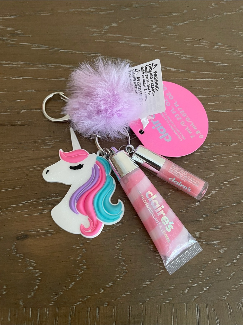 Claire's Pink Purple Teal Unicorn Lip Gloss Keychain